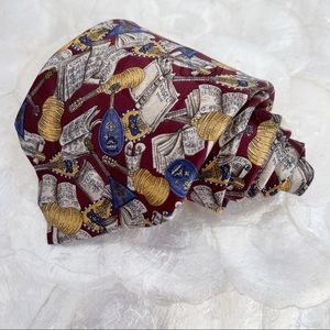 Kieselstein-Cord Red Gold Blue Medieval Musical Instruments Mens Silk Tie Italy